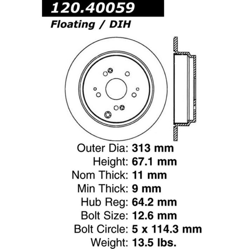 CENTRIC PARTS 120.40059 Centric Premium Brake Rotor