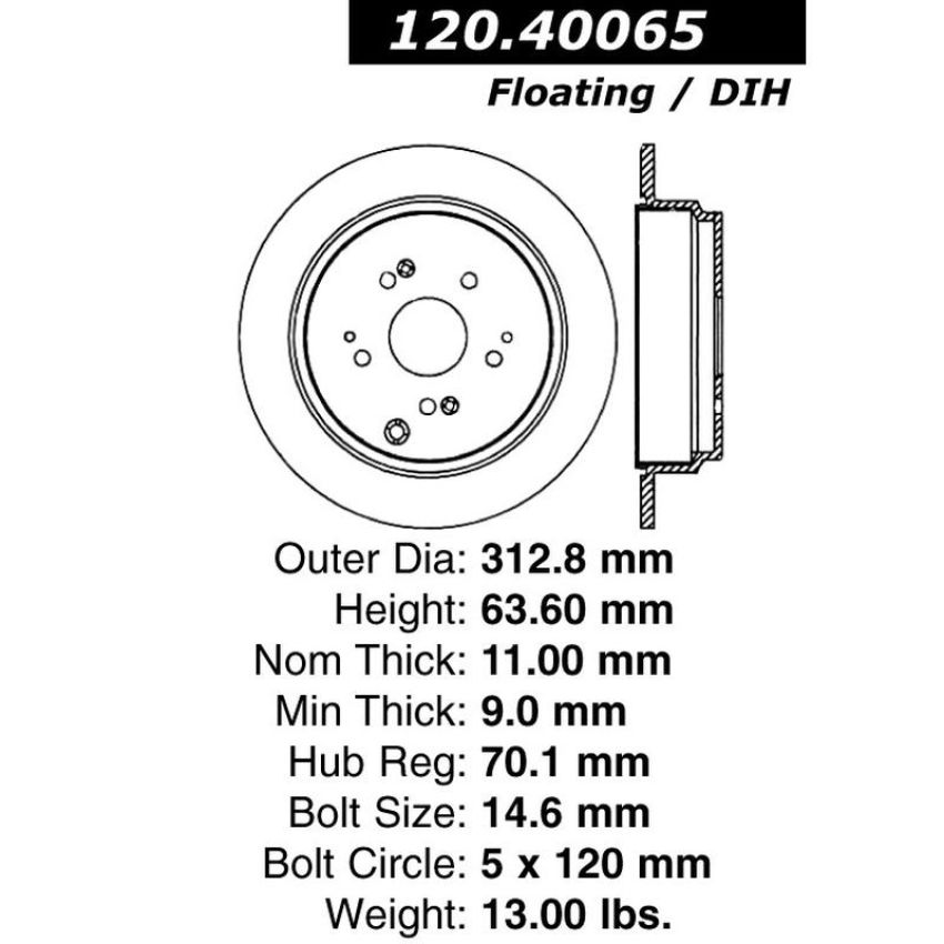 CENTRIC PARTS 120.40065 Centric Premium Brake Rotor