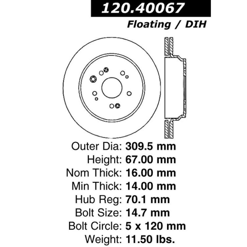 CENTRIC PARTS 120.40067 Centric Premium Brake Rotor