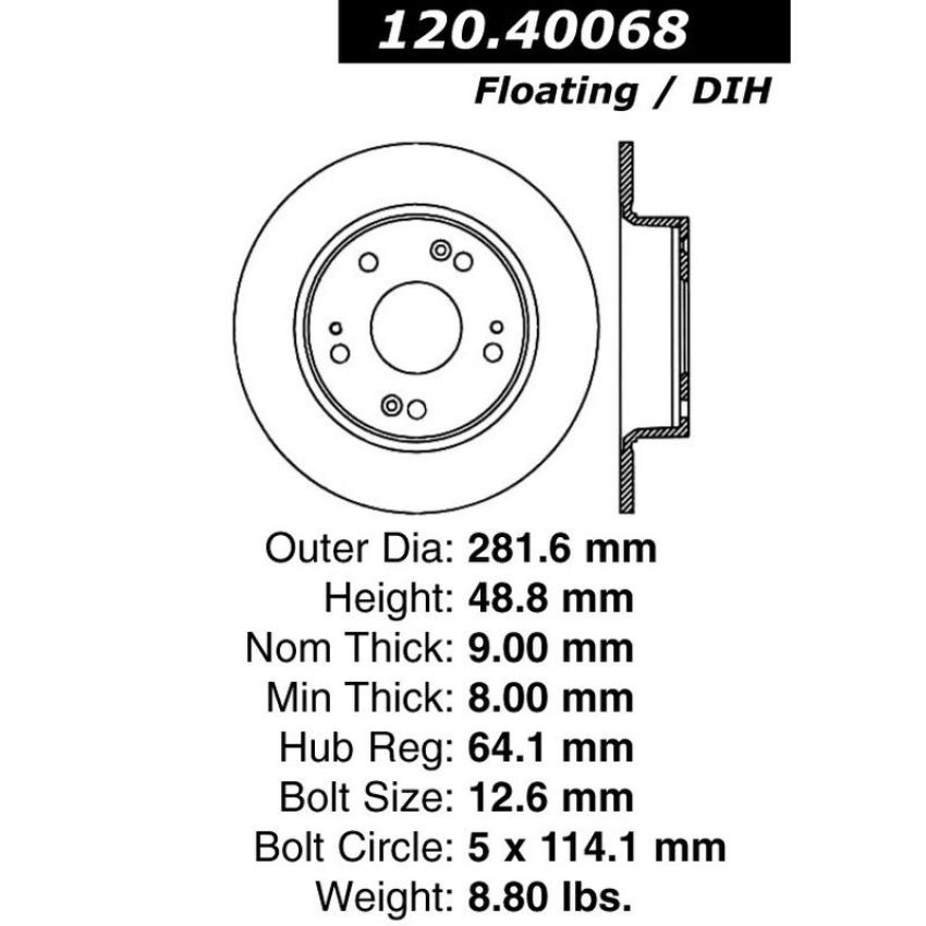 CENTRIC PARTS 120.40068 Centric Premium Brake Rotor