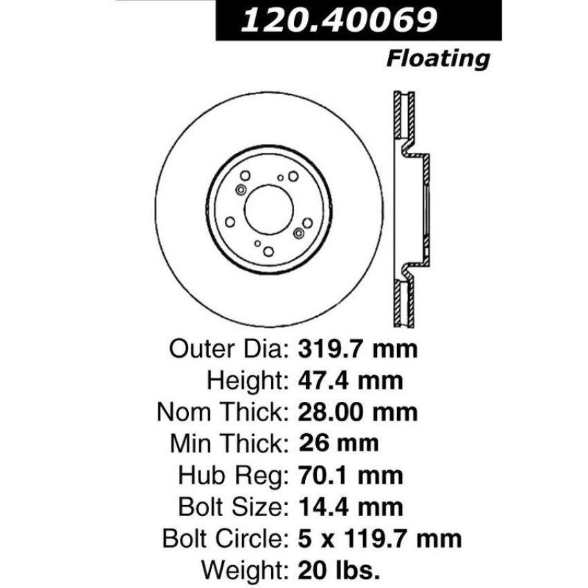 CENTRIC PARTS 120.40069 Centric Premium Brake Rotor