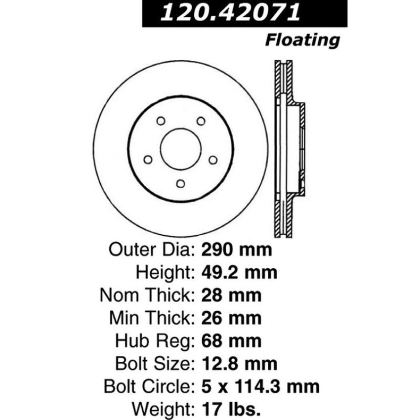 CENTRIC PARTS 120.42071 Centric Premium Brake Rotor