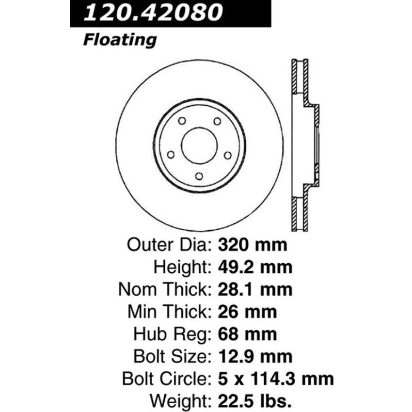 CENTRIC PARTS 120.42080 Centric Premium Brake Rotor