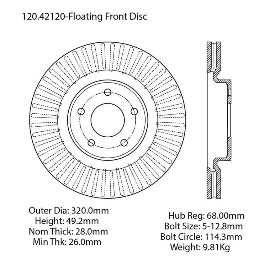 CENTRIC PARTS 120.42120 Centric Premium Brake Rotor