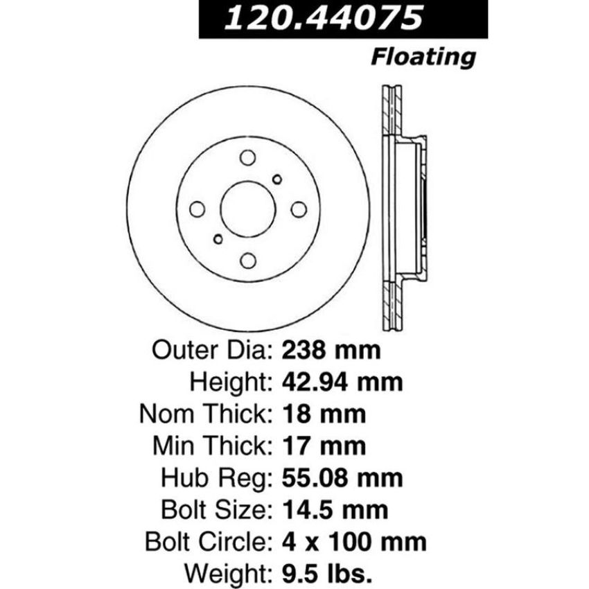 CENTRIC PARTS 120.44075 Centric Premium Brake Rotor