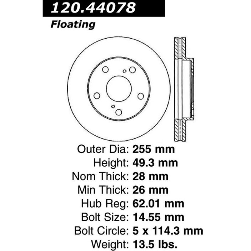 CENTRIC PARTS 120.44078 Centric Premium Brake Rotor