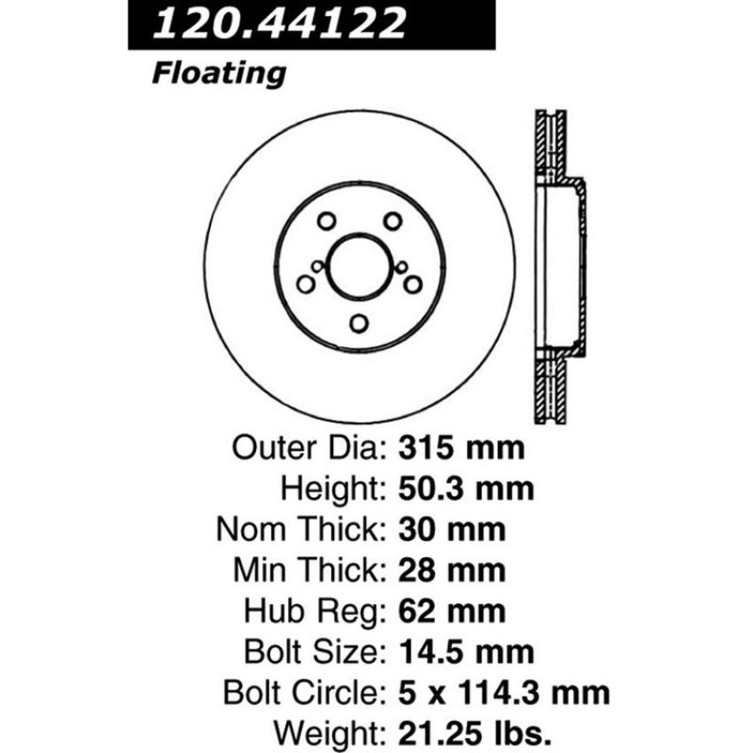 CENTRIC PARTS 120.44122 Centric Premium Brake Rotor