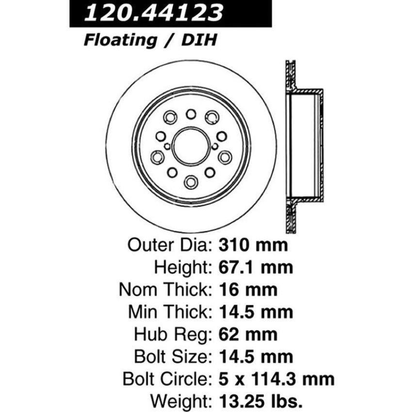 CENTRIC PARTS 120.44123 Centric Premium Brake Rotor