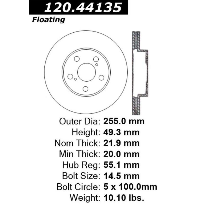CENTRIC PARTS 120.44135 Centric Premium Brake Rotor