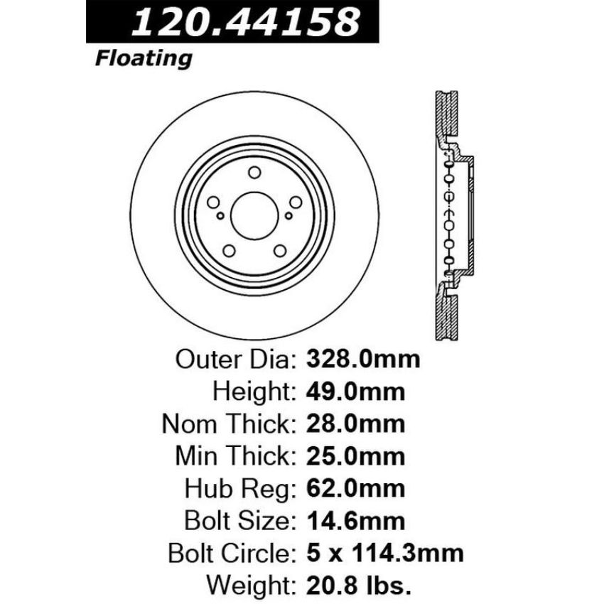 CENTRIC PARTS 120.44158 Centric Premium Brake Rotor