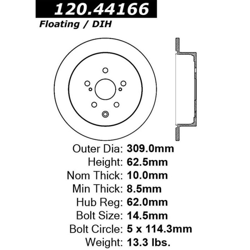 CENTRIC PARTS 120.44166 Centric Premium Brake Rotor