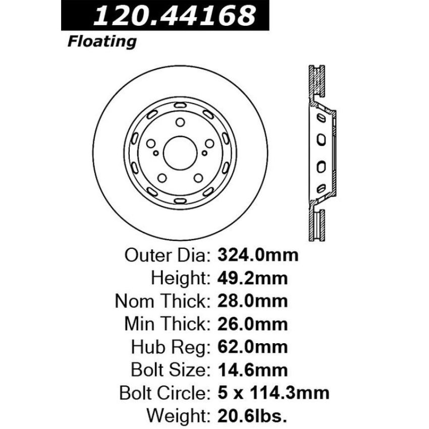 CENTRIC PARTS 120.44168 Centric Premium Brake Rotor