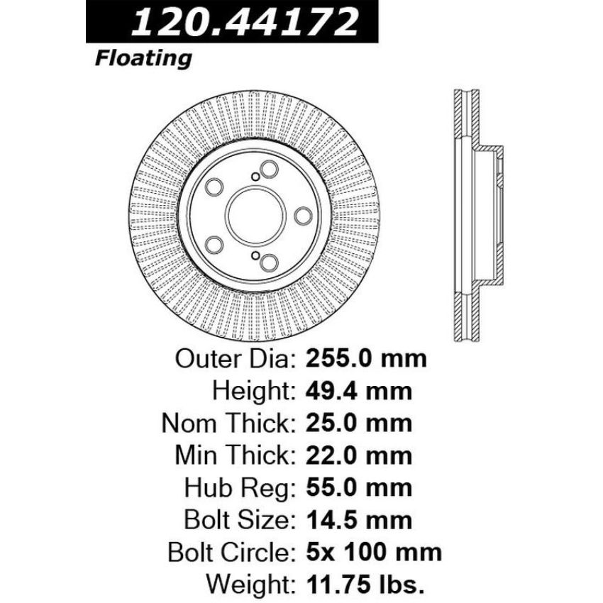 CENTRIC PARTS 120.44172 Centric Premium Brake Rotor