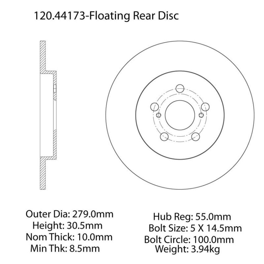 CENTRIC PARTS 120.44173 Centric Premium Brake Rotor