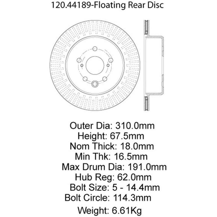 CENTRIC PARTS 120.44189 Centric Premium Brake Rotor
