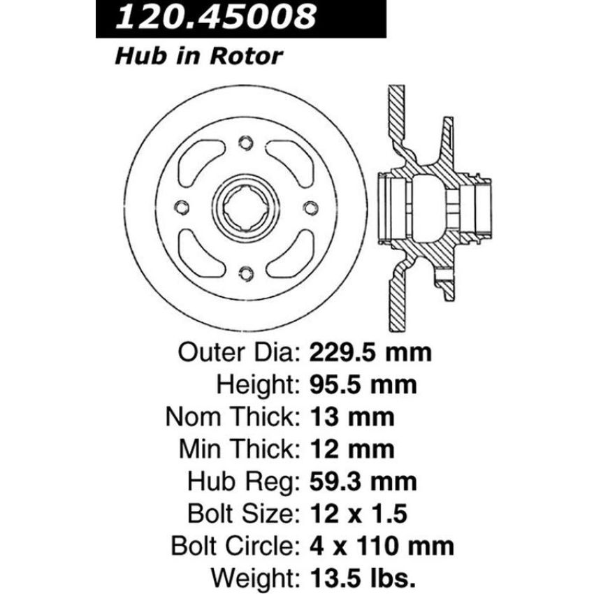 CENTRIC PARTS 120.45008 Centric Premium Brake Rotor