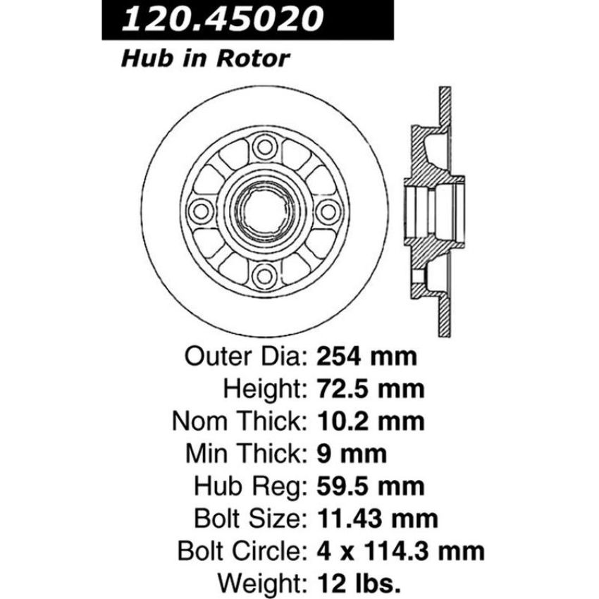 CENTRIC PARTS 120.45020 Centric Premium Brake Rotor