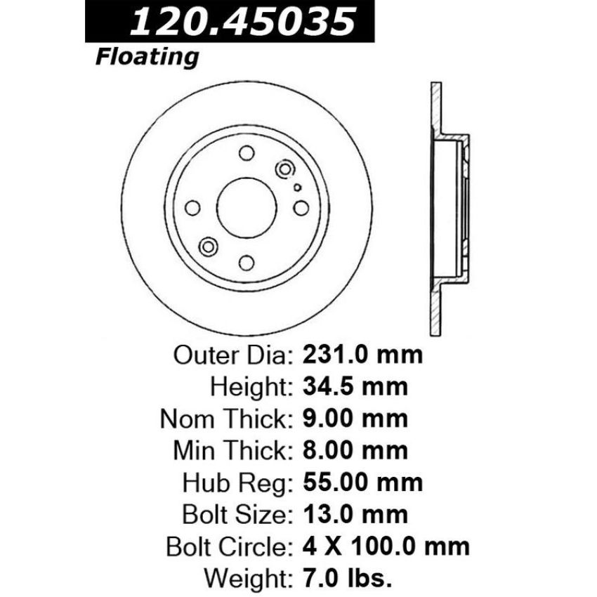 CENTRIC PARTS 120.45035 Centric Premium Brake Rotor
