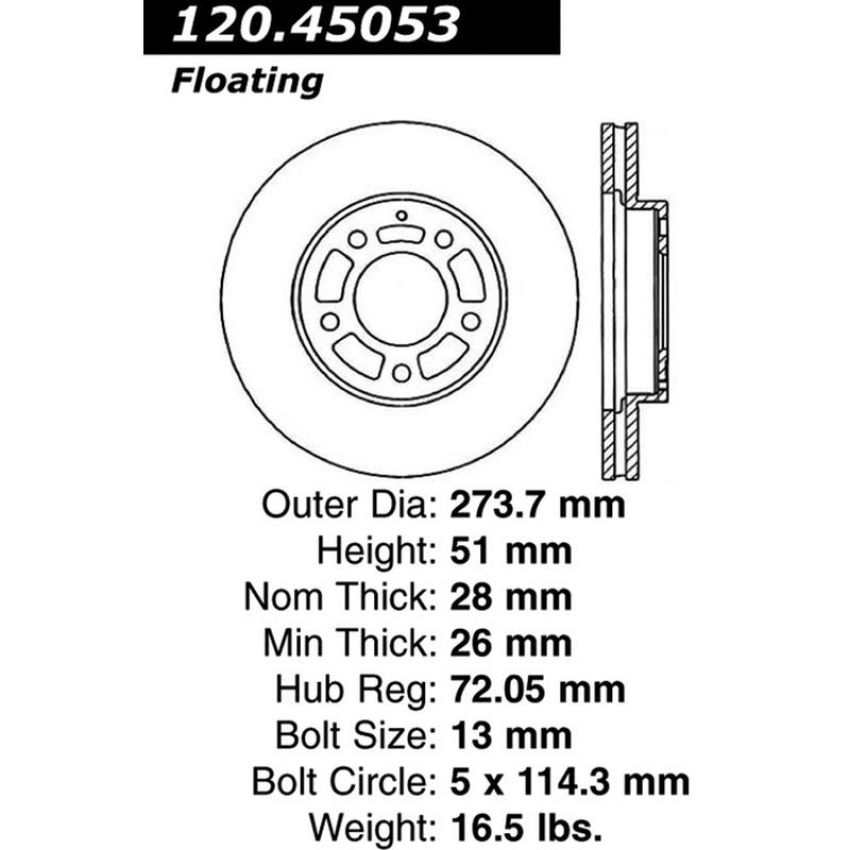 CENTRIC PARTS 120.45053 Centric Premium Brake Rotor