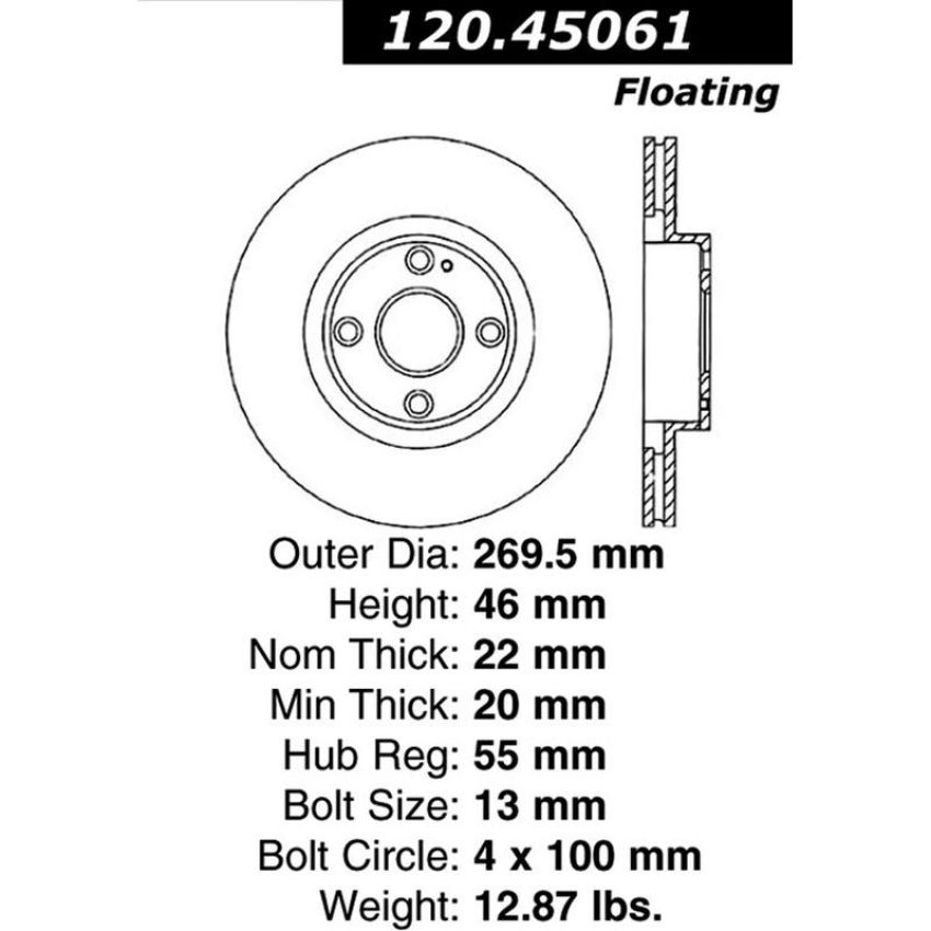 CENTRIC PARTS 120.45061 Centric Premium Brake Rotor