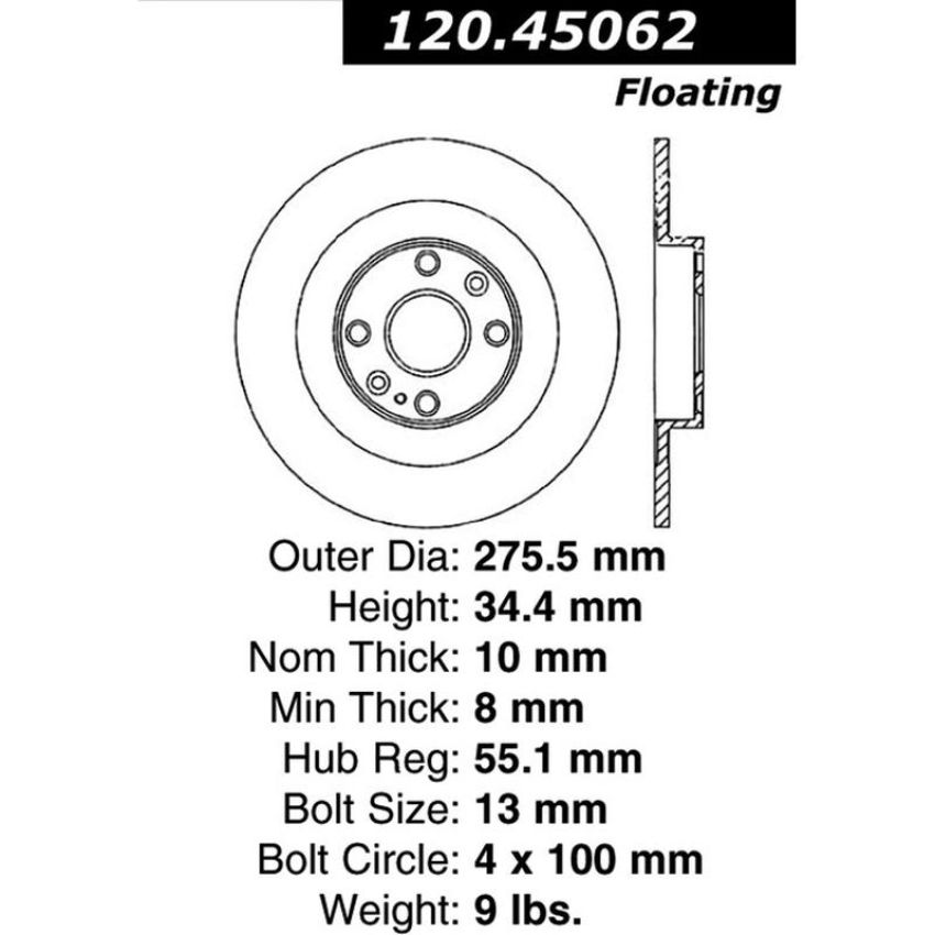 CENTRIC PARTS 120.45062 Centric Premium Brake Rotor