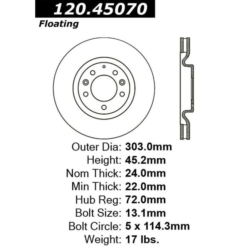 CENTRIC PARTS 120.45070 Centric Premium Brake Rotor