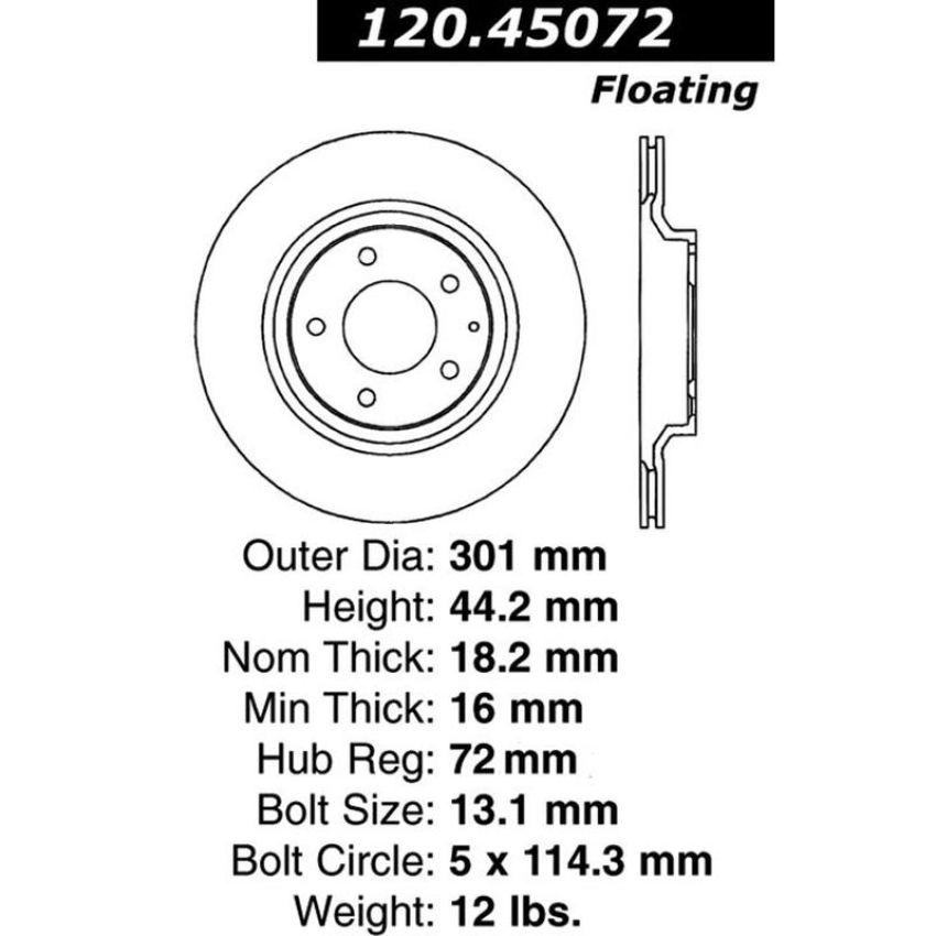 CENTRIC PARTS 120.45072 Centric Premium Brake Rotor