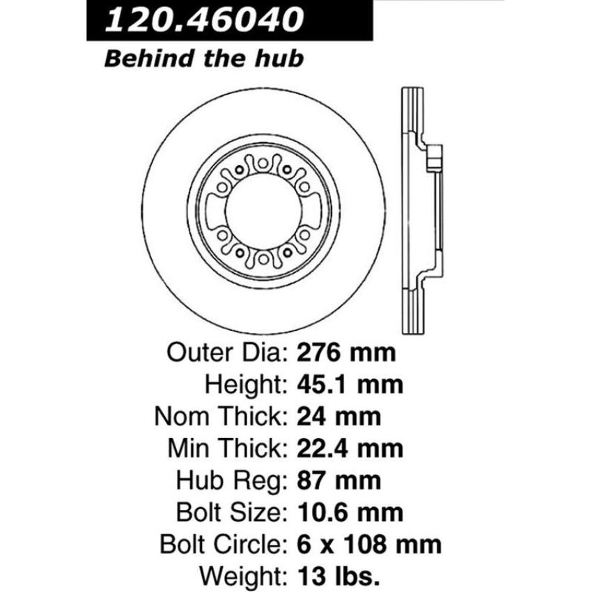 CENTRIC PARTS 120.46040 Centric Premium Brake Rotor