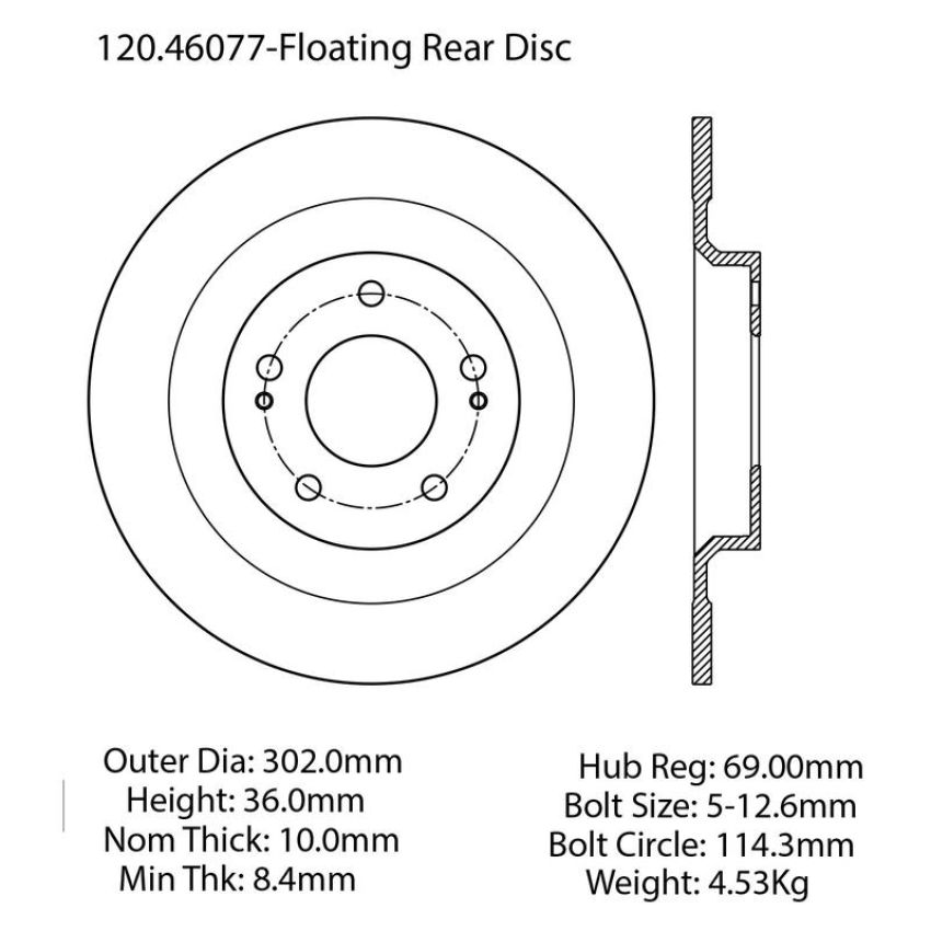 CENTRIC PARTS 120.46077 Centric Premium Brake Rotor