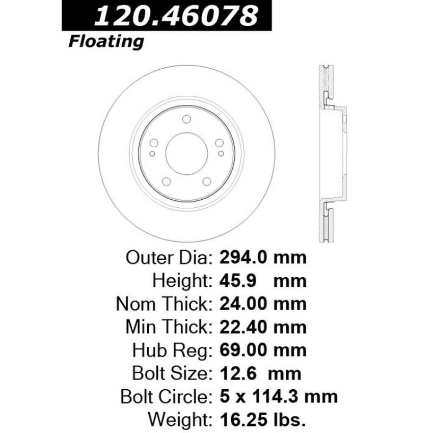 CENTRIC PARTS 120.46078 Centric Premium Brake Rotor