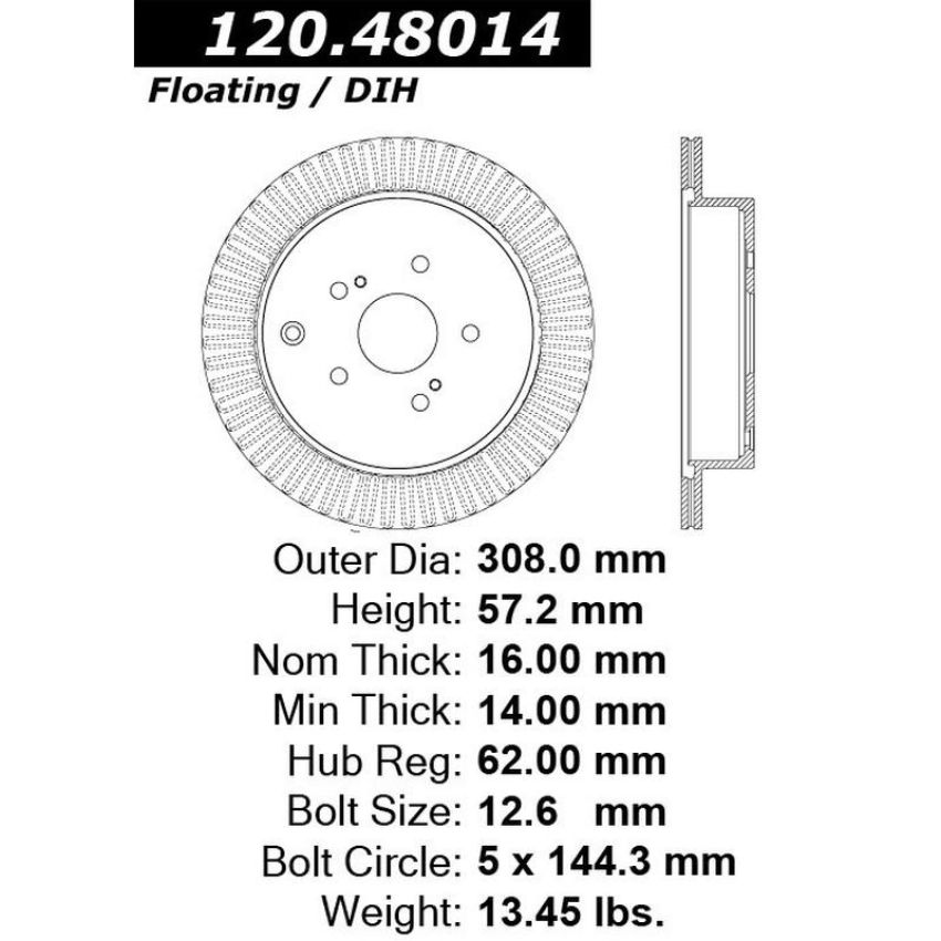 CENTRIC PARTS 120.48014 Centric Premium Brake Rotor