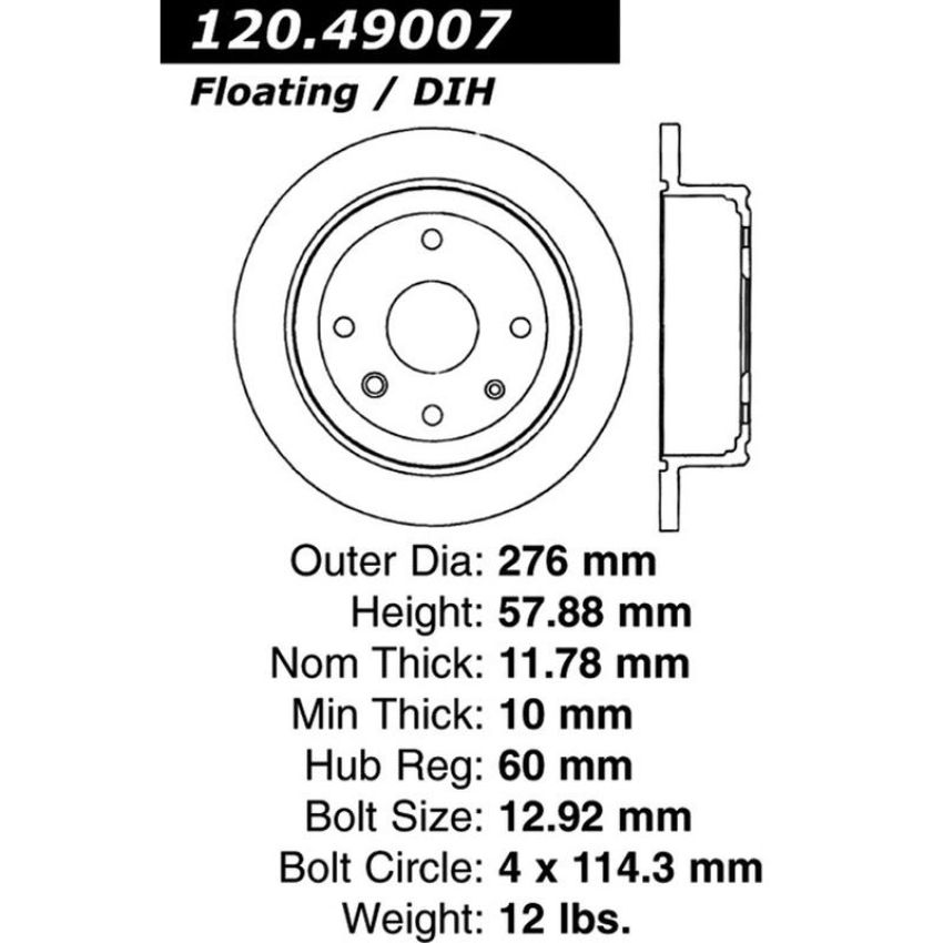 CENTRIC PARTS 120.49007 Centric Premium Brake Rotor