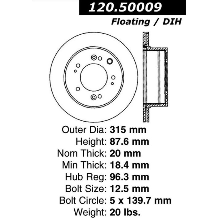CENTRIC PARTS 120.50009 Centric Premium Brake Rotor