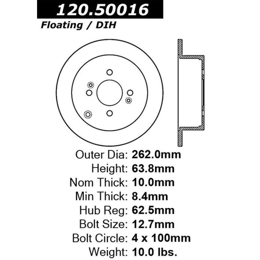 CENTRIC PARTS 120.50016 Centric Premium Brake Rotor