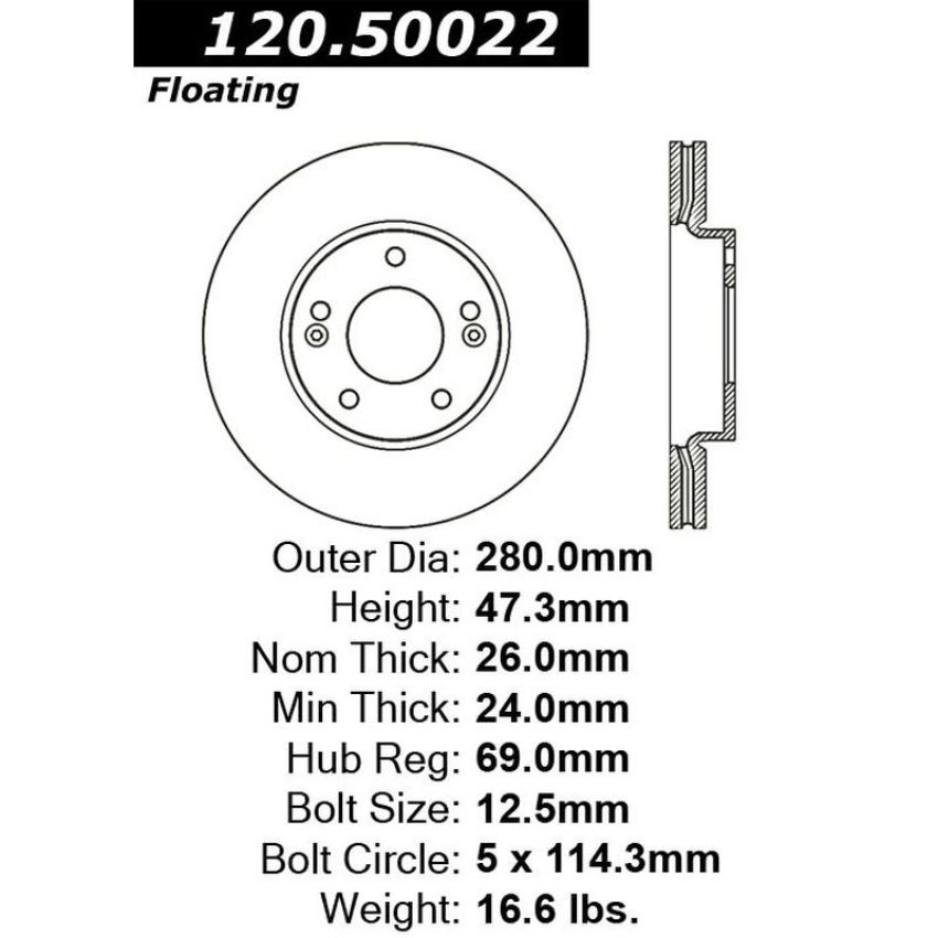CENTRIC PARTS 120.50022 Centric Premium Brake Rotor