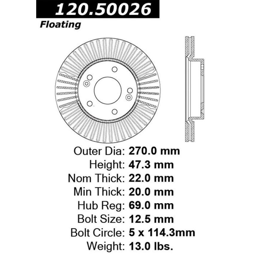 CENTRIC PARTS 120.50026 Centric Premium Brake Rotor