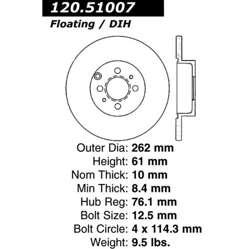 CENTRIC PARTS 120.51007 Centric Premium Brake Rotor