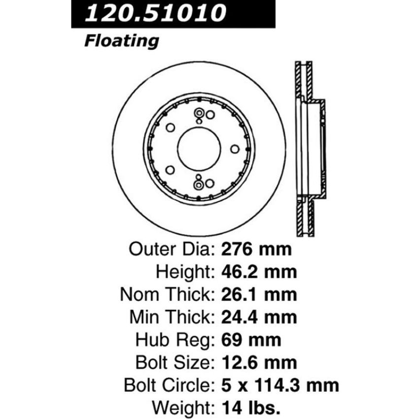 CENTRIC PARTS 120.51010 Centric Premium Brake Rotor