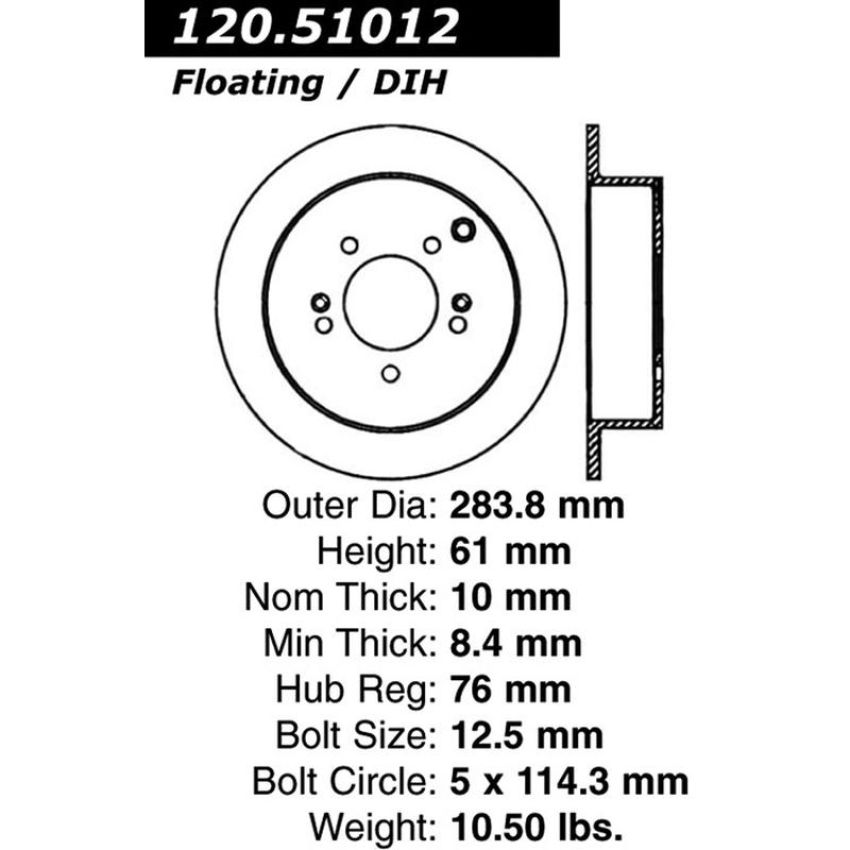 CENTRIC PARTS 120.51012 Centric Premium Brake Rotor