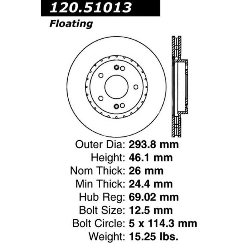 CENTRIC PARTS 120.51013 Centric Premium Brake Rotor