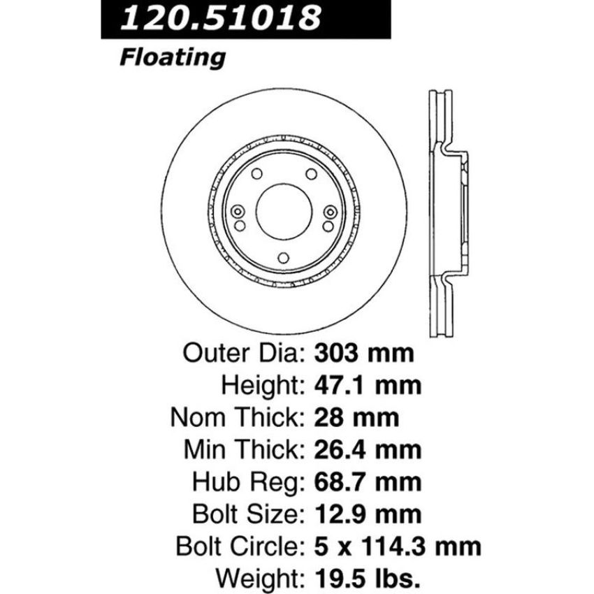 CENTRIC PARTS 120.51018 Centric Premium Brake Rotor