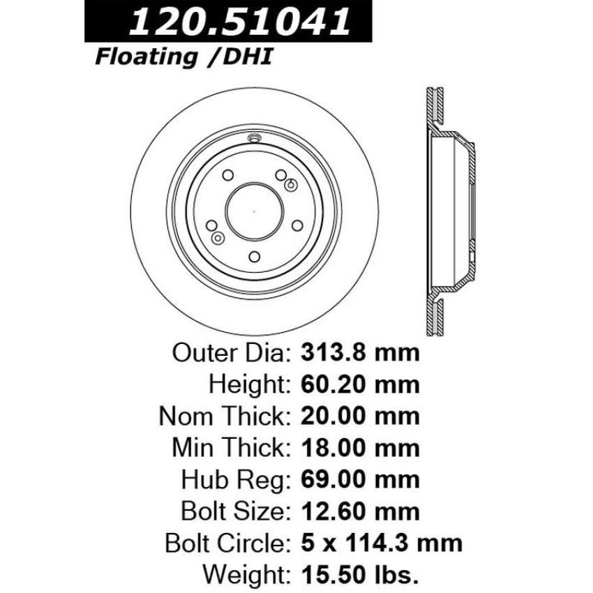 CENTRIC PARTS 120.51041 Centric Premium Brake Rotor
