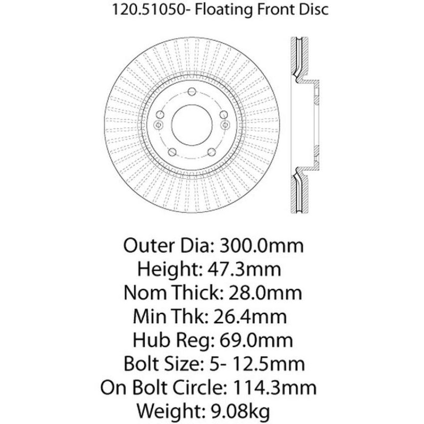 CENTRIC PARTS 120.51050 Centric Premium Brake Rotor