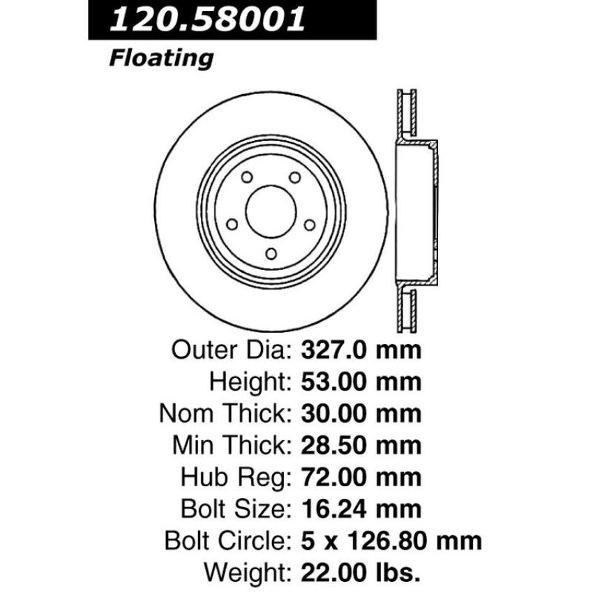 CENTRIC PARTS 120.58001 Centric Premium Brake Rotor