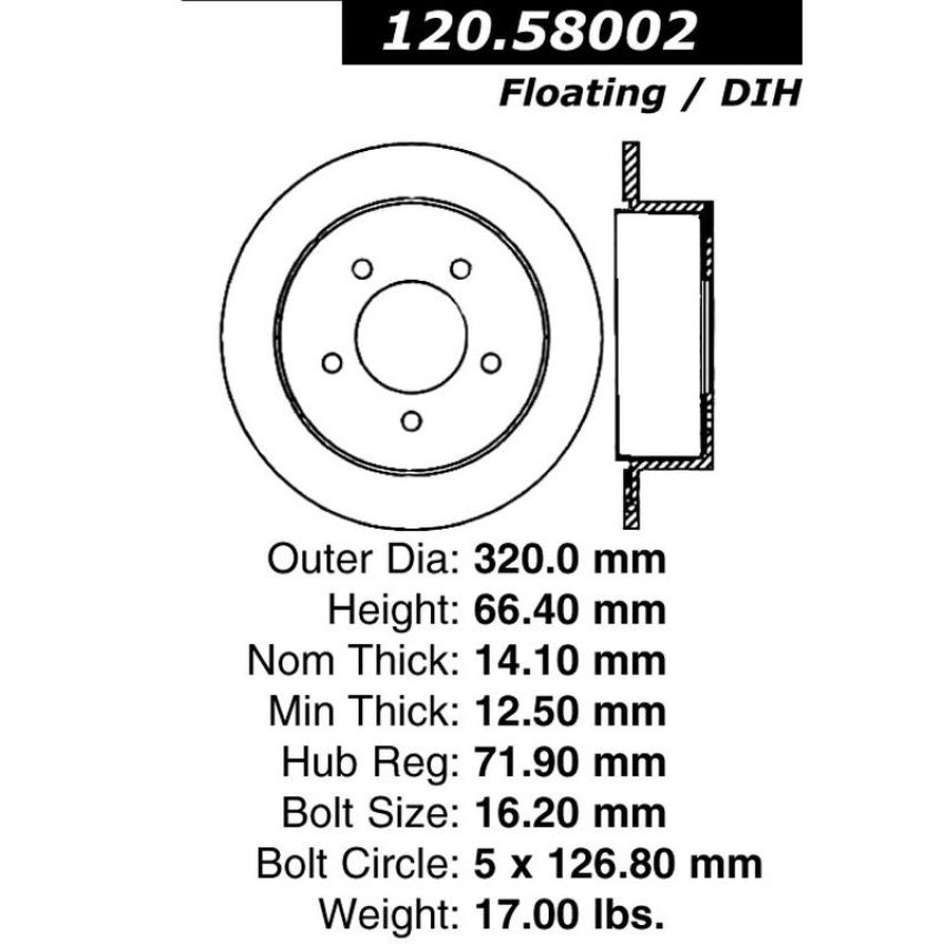 CENTRIC PARTS 120.58002 Centric Premium Brake Rotor