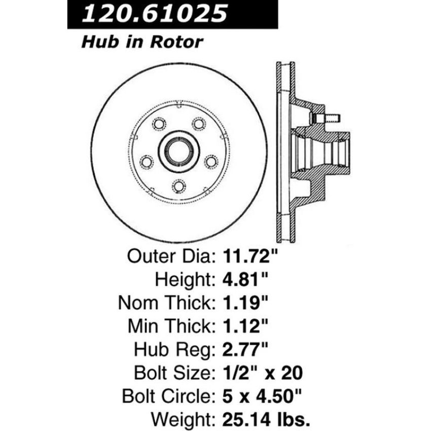CENTRIC PARTS 120.61025 Centric Premium Brake Rotor