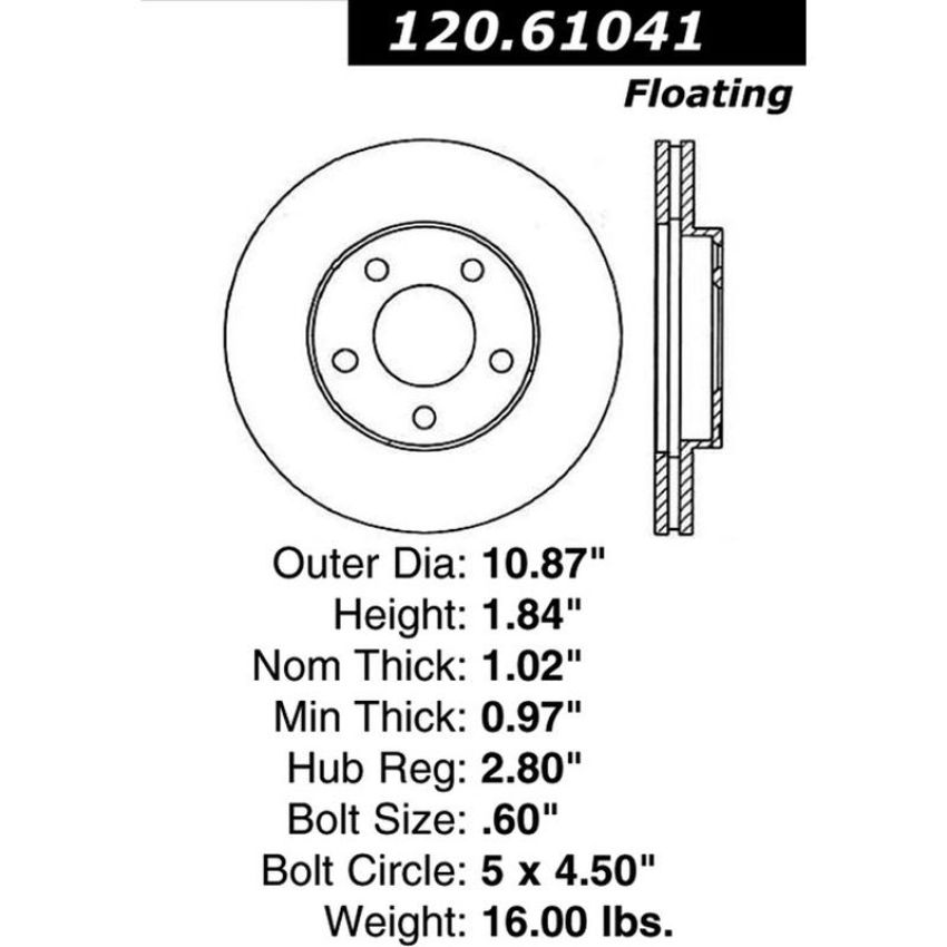 CENTRIC PARTS 120.61041 Centric Premium Brake Rotor