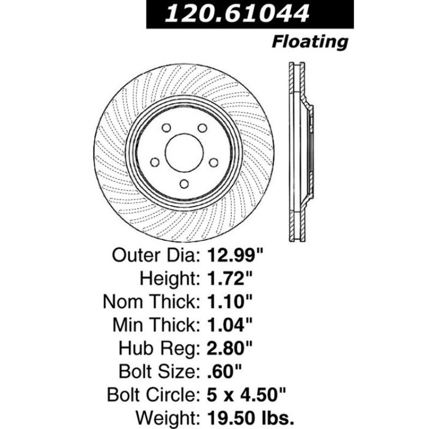 CENTRIC PARTS 120.61044 Centric Premium Brake Rotor