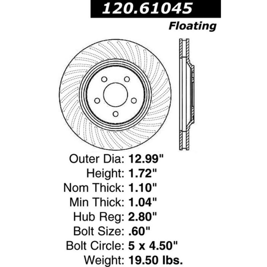 CENTRIC PARTS 120.61045 Centric Premium Brake Rotor