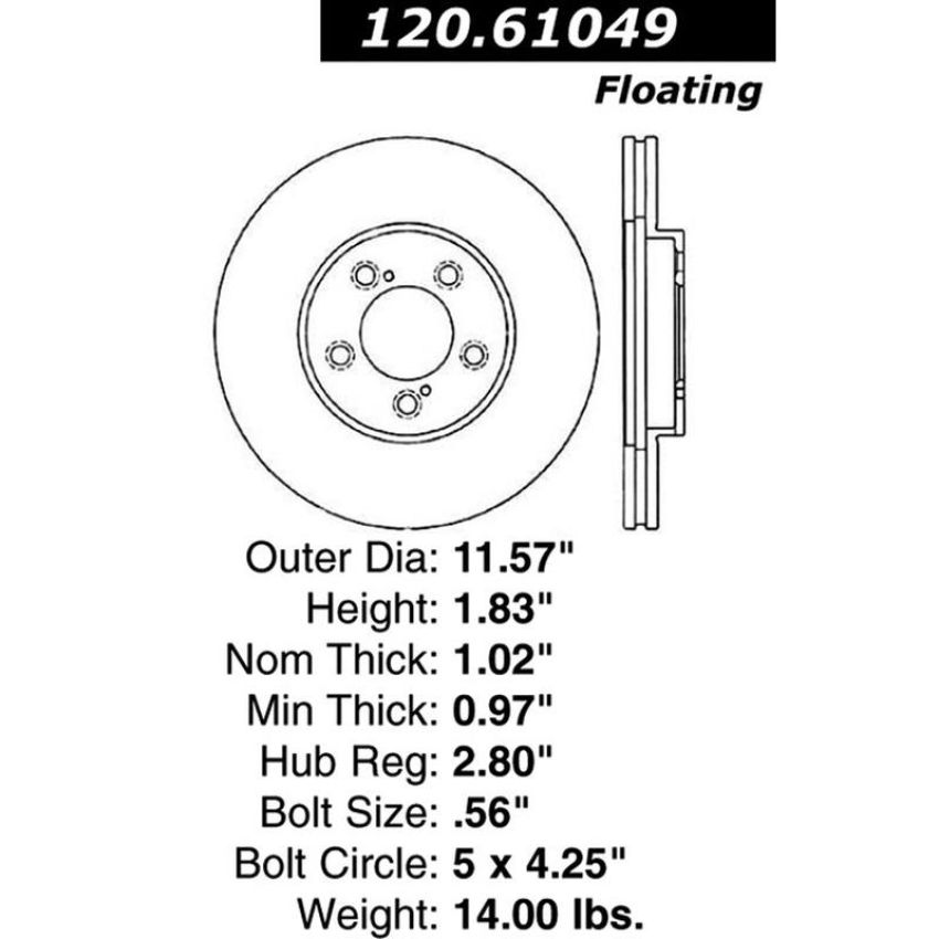 CENTRIC PARTS 120.61049 Centric Premium Brake Rotor